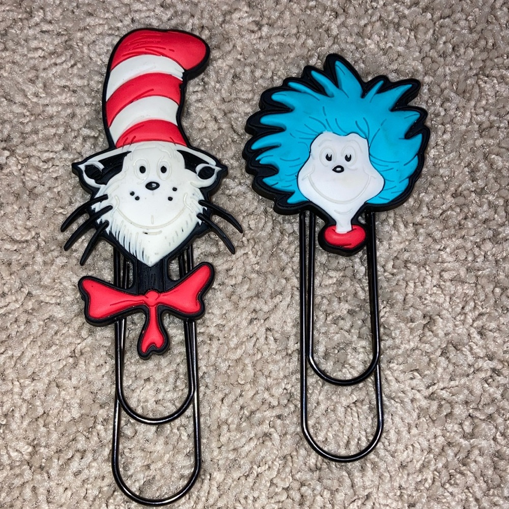 Dr Seuss Bookmark Set - Paperclip Cat in the Hat and Thing 2